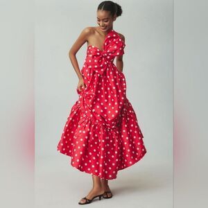 Anthropologie Atsu Sally Bow Midi Dress In Red Motif Size Small NWT